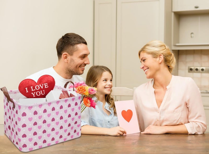 NTAOHAMPER Rectangular Pink Heart Gift Basket Empty,Fabric Storage Basket with Handles,Kids Toys/Books Box,Lovely Storage Bin,Room Decor(Pink Love) - Image 5